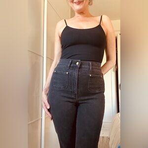 Express Black Slim Super High Rise Tab Pocket, Gold Detail Jeans Size 6R